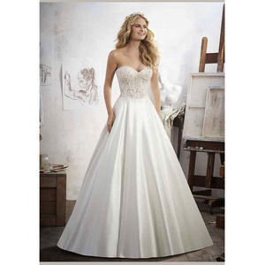 Elegant Strapless Wedding Dress with beaded bodice and satin skirt